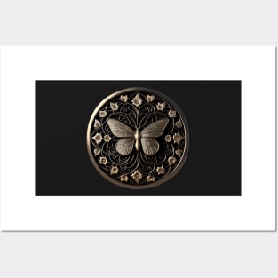 Just a Golden Butterfly Coin Ornament Posters and Art